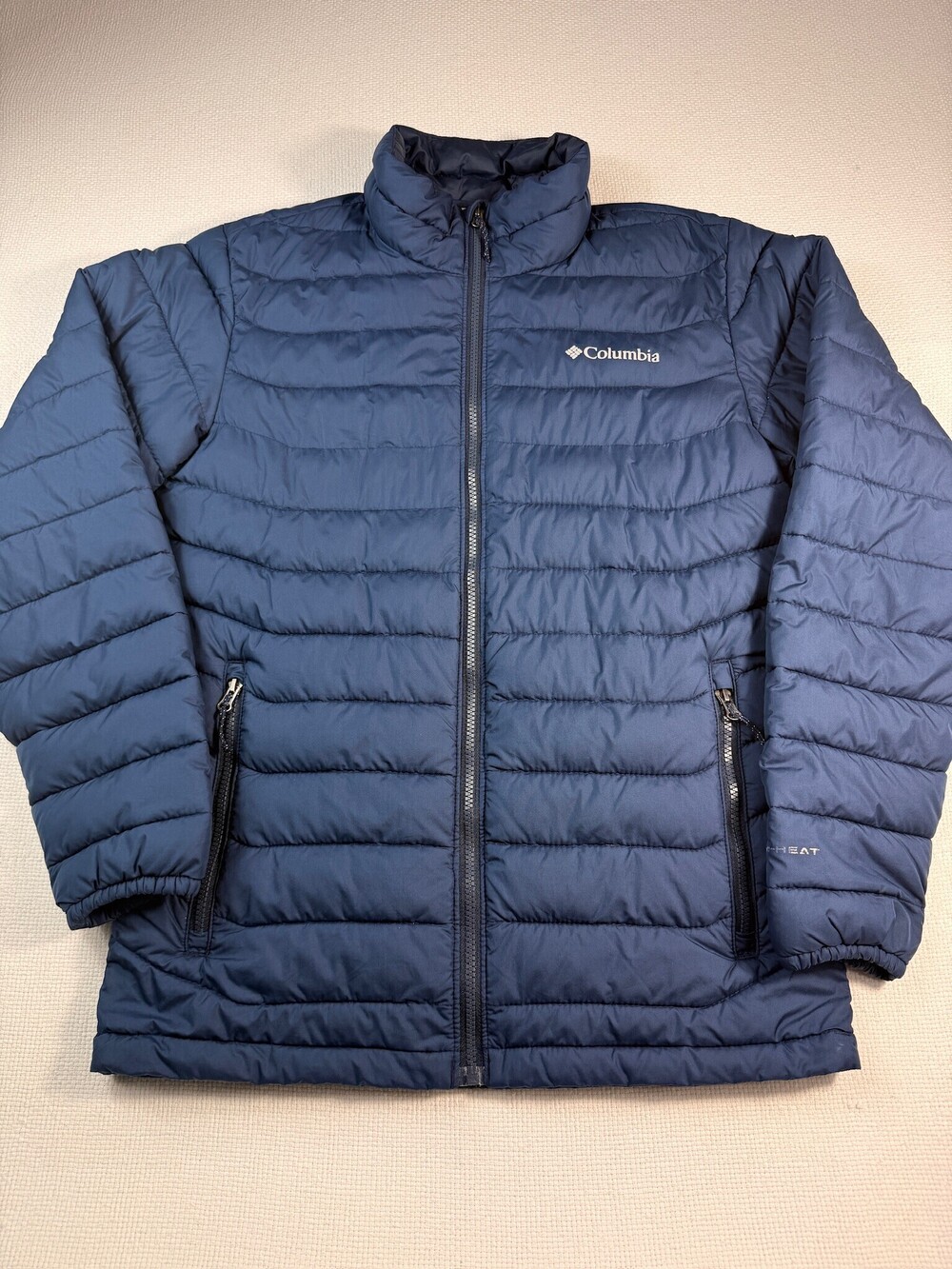 Columbia Omni-Heat Men's Small Navy Blue Quilted Puffer Jacket packable winter - Picture 2 of 7
